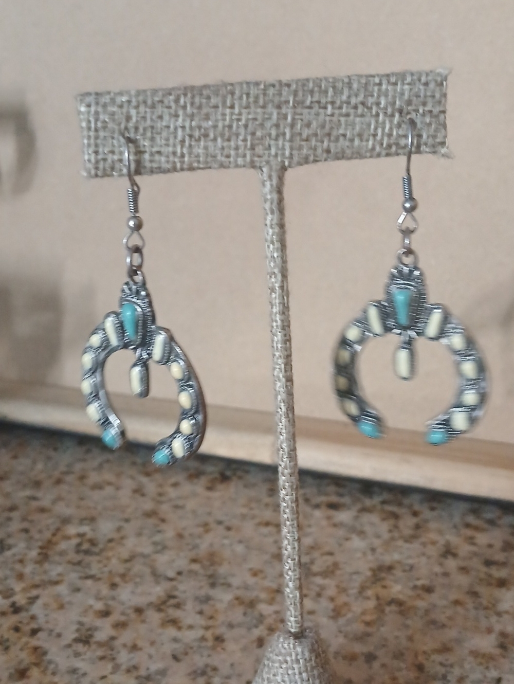 ICON Turquoise and Cream Horseshoe Drop Earrings